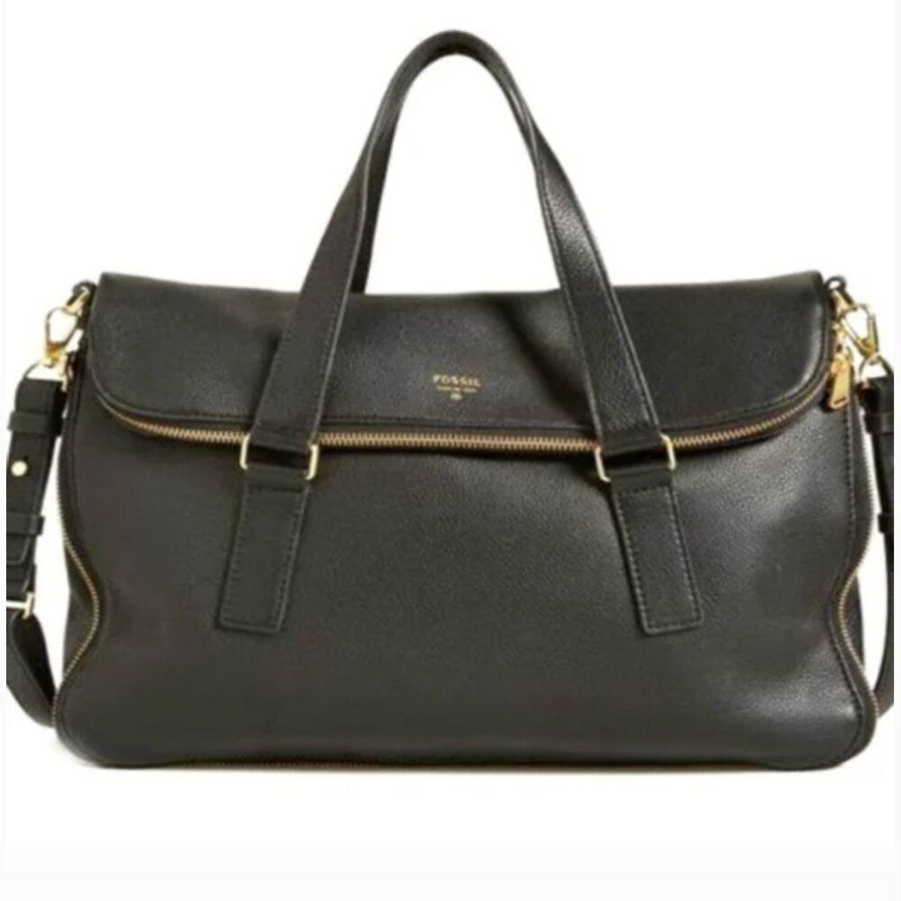Fossil Preston ‎ Pebbled Leather Foldover Expandable Satchel Crossbody Bag👜✨